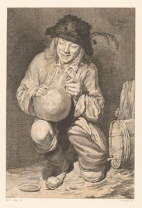 Muchacho con una jarra para un barril de vino La alegría de la cueva de Adam von Bartsch