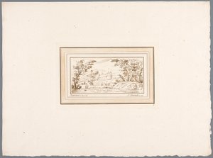 Paisaje fluvial con el muro de una fortaleza. Impresiones a partir de dibujos de Guercino conservados en la Hofbibliothek de Viena (título de la serie) Recueil d