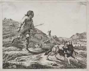 Shepherd Chasing a Wolf de Adam von Bartsch