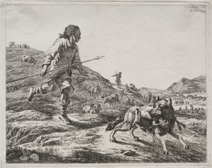 Pastor persiguiendo a un lobo, 1803 de Adam von Bartsch