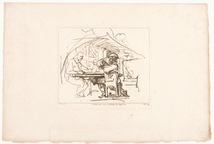 Dos hombres en una mesa, uno de ellos con una jarra Seis grabados a partir de dibujos de Rembrandt, conservados en la Hofbibliothek de Viena (título de la serie) Six estampes gravées d