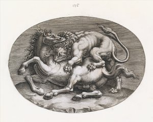 Speculum Romanae Magnificentiae: León atacando a un caballo