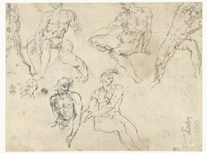 Estudios de hombres desnudos sentados, los Ignudi de Adamo Scultori