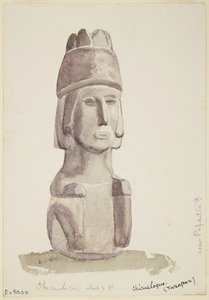 Estatua de piedra de 2 pies de altura de una cabeza humana de Chicualoque, cerca de Papantla de Adela Breton