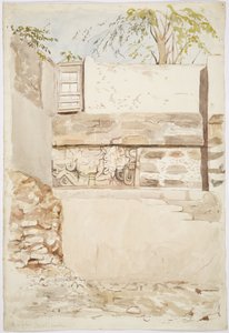 Un relieve de piedra en una pared de una casa de Izamal, Yucatán, México de Adela Breton