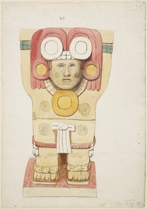 Cariatide de la cámara exterior, Templo A, cancha de pelota, Chichen Itza, México de Adela Breton