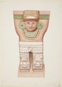 Cariátide de la cámara exterior, Templo A, templo del juego de pelota, Chichén Itzá, México de Adela Breton