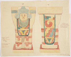 Cariatide de la cámara exterior, Templo Superior de los Jaguares (Templo A), juego de pelota, Chichen Itzá de Adela Breton