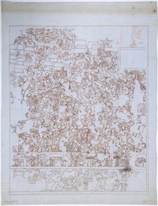 Copia de una pintura mural, Templo Superior de los Jaguares, Extremo Sur, Pared Oeste, Templo Superior de los Jaguares, Chichen Itzá, México de Adela Breton