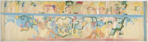 Copia de una pintura mural de la pared suroeste, Templo Superior de los Jaguares, Chichen Itza, México