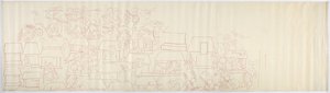 Copia de un calco de una pintura mural del panel sur de la pared oeste, templo interior, Templo Superior de los Jaguares, Chichén Itzá, México (tinta roja) de Adela Breton