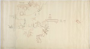 Calco de una pintura mural de la Casa de las Monjas, Chichen Itza, México de Adela Breton