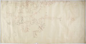 Calco de una pintura mural de la Casa de las Monjas, Chichen Itzá, México, bóveda en la gran cámara de Adela Breton