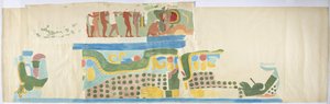 Calco de una pintura mural sobre la puerta, Templo Superior de los Jaguares, Chichen Itzá, México