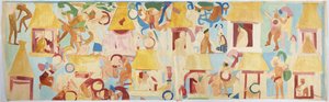 Calco de una pintura mural de la pared sur, cámara interior, Templo Superior de los Jaguares, Gran Juego de Pelota en Chichen Itzá, México