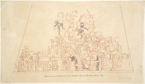 Calco de una pintura mural de la bóveda sur, cámara interior, Templo Superior de los Jaguares, Chichén Itzá, México de Adela Breton