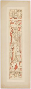 Figura de guerrero en los jambas de la puerta entre las cámaras interior y exterior del Templo Superior de los Jaguares de Adela Breton