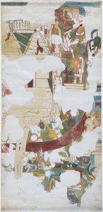Acuarela sobre papel tipo lino, calco de un mural de una bóveda en una gran cámara en la Casa de las Monjas, Chichen Itzá, México de Adela Breton