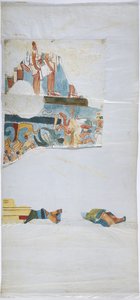 Acuarela sobre papel tipo lino, Calco de mural de una bóveda en una gran cámara, Casa de las Monjas, Chichén Itzá, México (acuarela y gouache)