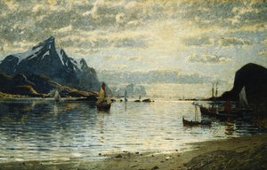 Una escena de fiordo con veleros de Adelsteen Normann