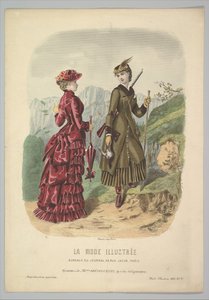 Una dama con traje de caza y una dama con traje de paseo en un sendero de montaña, 1881