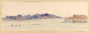 Borneo- Looking up the River from our house from West Indies, North American and Borneo scrapbook, c.1845 (Acuarela)