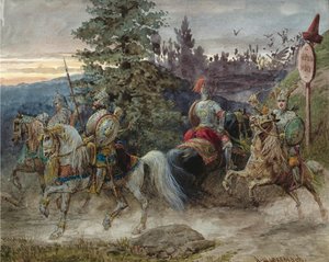 El camino a Chernomor. Ilustración del poema Ruslan y Lyudmila de A. Pushkin de Adolf Charlemagne