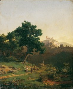 paisaje con un castillo de Adolf Christian Baumann
