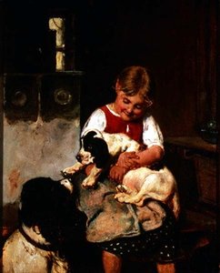 Niña con cachorro de Adolf Eberle