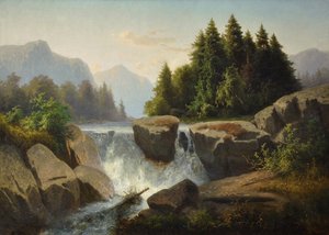 Paisaje montañoso con cascada, c. 1853