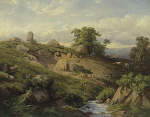 Pendiente del valle con caída de rocas, 1861 de Adolf Mosengel