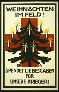 Campaña de Navidad de la Cruz Roja alemana pidiendo paquetes para enviar a las tropas en el frente, pub. Munich