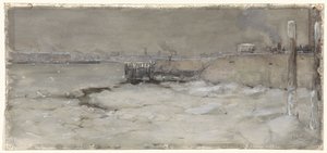 Arrastrándose por el hielo del río Maas en Rotterdam de Adolf le Comte