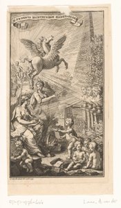 Representación alegórica con la mujer que escribe, los bustos, Pegaso y Apolo
Título de la página para: Cornelis Sweerts, Alusiones poéticas, 1736 de Adolf van der Laan