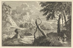 Paisaje del río Arcadian con árbol roto Paisajes italianos y alemanes (título de la serie) de Adolf van der Laan