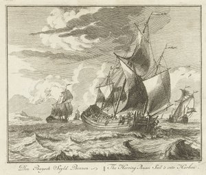 El tubo de arenque navega hacia casa, hacia 1725 Den Buysch Seyld Binnen / The Herring Busse Sail