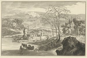 Paisaje de invierno con vistas a una ciudad. Paisajes italianos y alemanes (título de la serie) de Adolf van der Laan