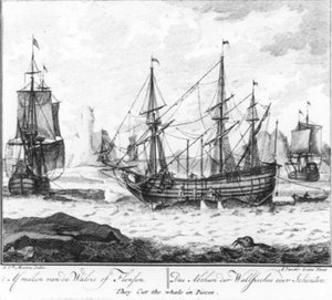 «La matanza de la ballena o el despiece» (n.º 8 de la serie sobre la caza de ballenas) de Adolf van der Laan