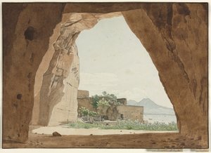 El Vesubio y la Bahía de Nápoles desde una cueva, 1820 de Adolf von Heydeck