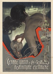 Cartel publicitario producido para la empresa italiana de suministro de iluminación Cesare Urtis & Co. de Turín