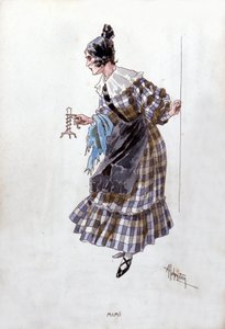 Vestuario del personaje de Mimi para la ópera “La Boheme” de Giacomo Puccini (1858-1924). Acuarela de Adolfo Hohenstein