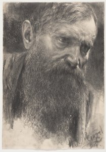 Cabeza de un hombre barbudo en medio perfil de Adolph Menzel