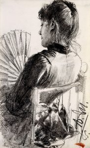 Dama con abanico, 1885 de Adolph Menzel