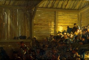 Teatro campesino en el Tirol, 1859 de Adolph Menzel