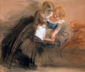 Joven mujer con un niño de Adolph Menzel