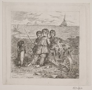 Niños entrenando a un perro de Johan Adolph Kittendorff
