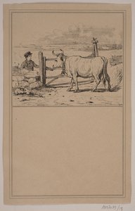 La vaca y el niño. No. 12 en Chr. Winther y M. Rørbye, "25 Imágenes para niños pequeños" de Johan Adolph Kittendorff