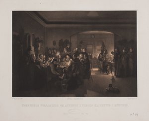 Artistas reunidos por la noche en la casa de café de Finck en Múnich de Johan Adolph Kittendorff
