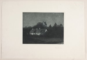 Noche de luna en el pueblo de Borup de Adolph Larsen