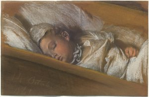 Un infante dormido en su cuna de Adolph Menzel